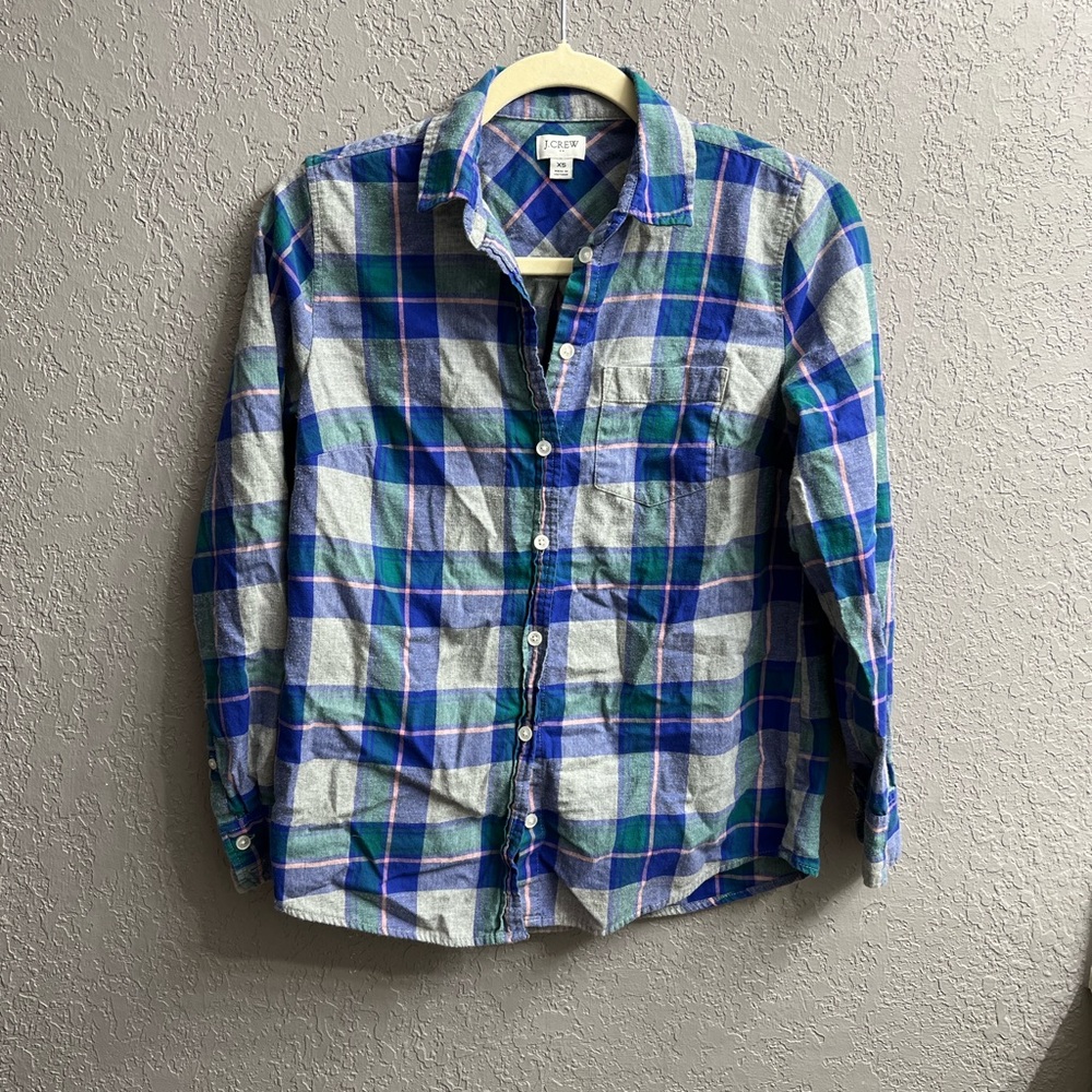 J. Crew Blue and Green Plaid Button Down Shirt